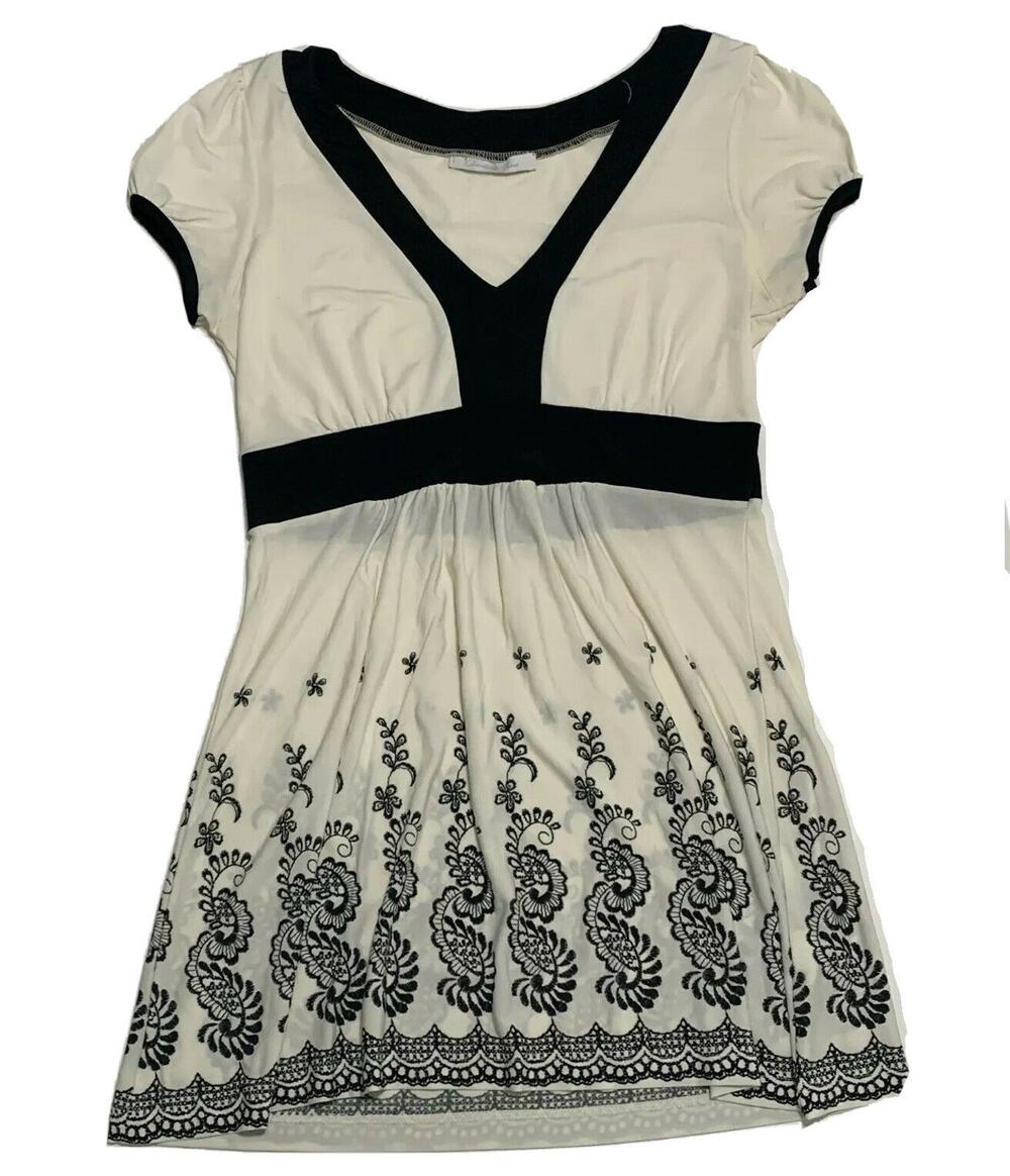 Womens Milkmaid Top Blouse Medium White Black V Neck Short Sleeve Charlotte Russ